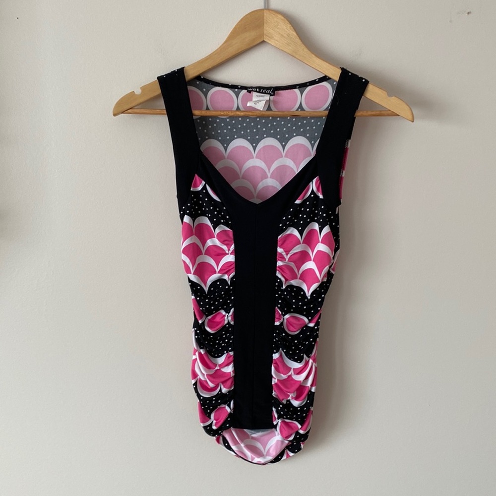 ❤️3 for $30❤️ Vintage 80s/ 90s Retro Pink Black Top Made in USA